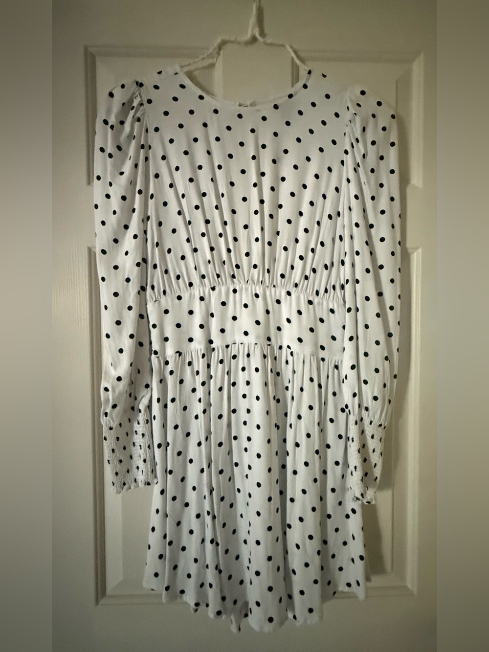 AFRM White and Black Polka Dot Long Sleeve Dress